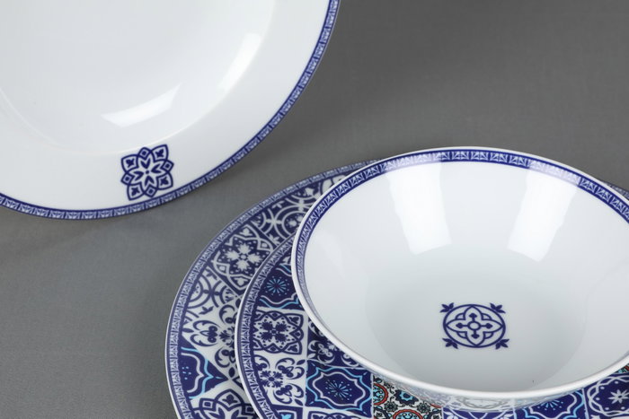 Hermia Vajilla de Porcelana de 24 Piezas en Azul Marino y Turquesa